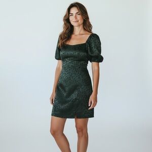 Altar'd State Dark Green Puff Sleeve Mini Dress Chic Small NWT